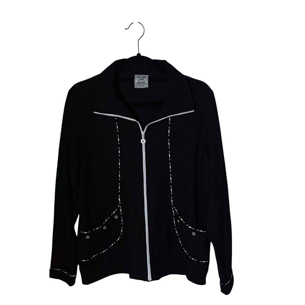 Women's Café Au Lait Full Zip Jacket Athleisure Black Cotton Blend Size M